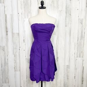REISS Tiered Strapless Cocktail Dress Purple Ruffle Party Wedding Guest Size 2